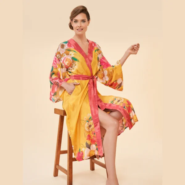 Ladies Kimono Gown Impressionist Floral Mustard By Powder Design