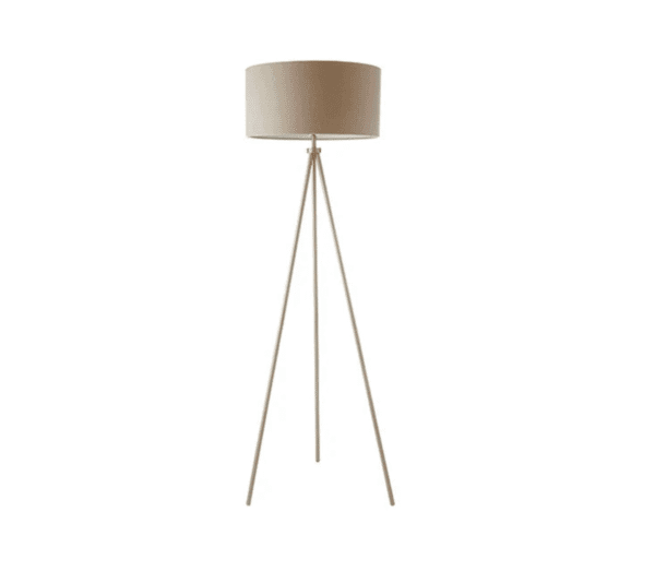 Tri Grey Linen Mix Fabric Shade Floor Lamp In Matt Nickel by Elegant Lighting UK