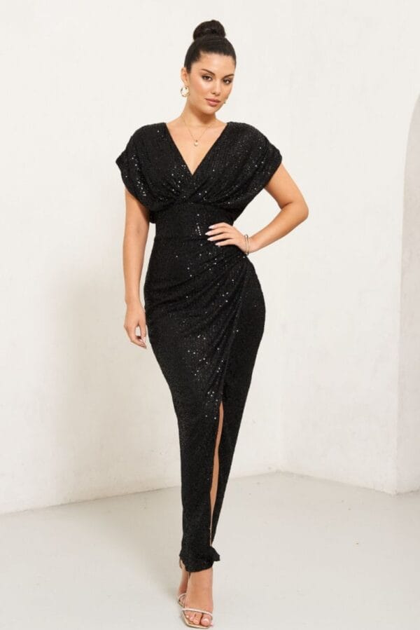 TFNC Simara Black Sequin Maxi Dress