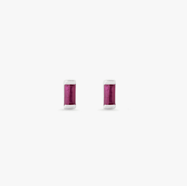 Unisex Petite Baguette Ruby Stud Earrings