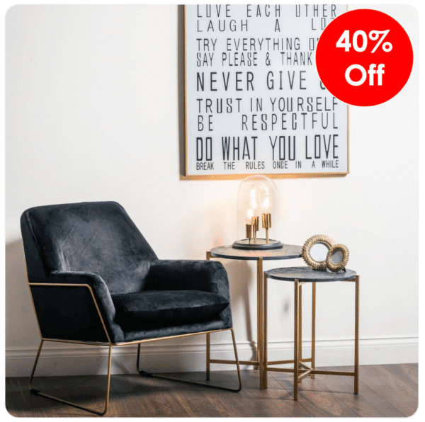 Set Of 2 Gold And Black Marble Tables