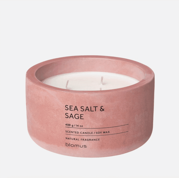 Blomus FRAGA Scented Candle Sea Salt & Sage – 3-Wick Soy Candle in Concrete Jar