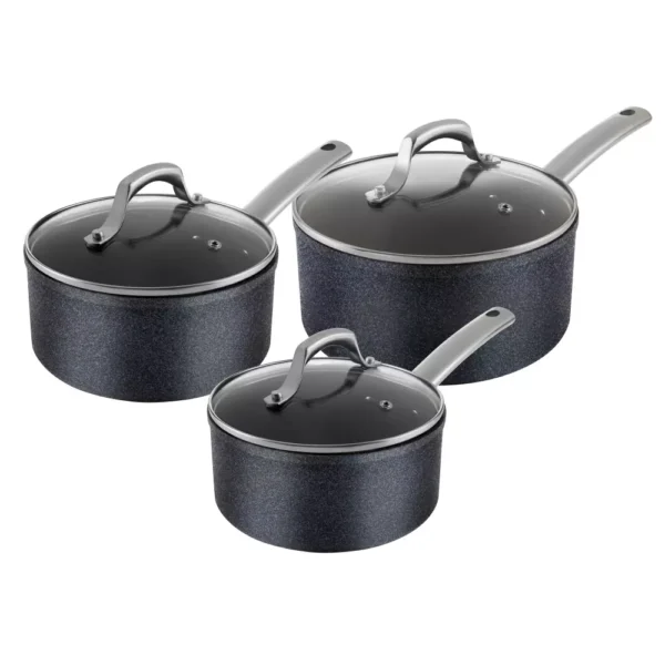 TruStone 3-Piece Saucepans Set – Non-Stick, Induction & Oven Safe, Violet Black