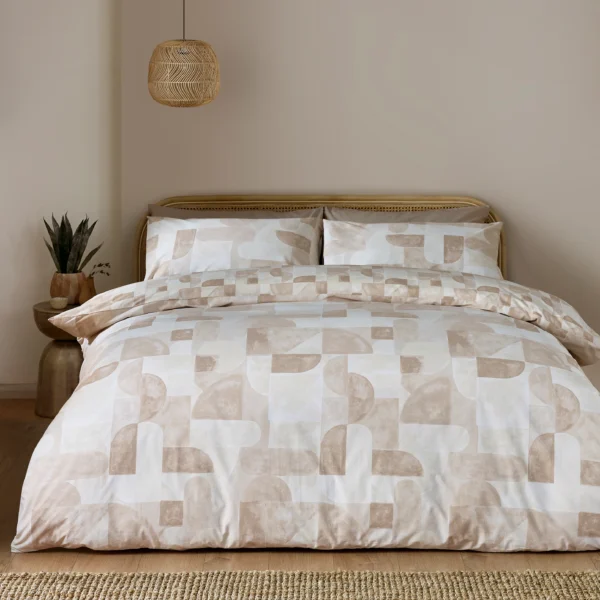 Catherine Lansfield Sloane Geo Reversible Duvet Cover Set – Natural – Modern Geometric Bedding