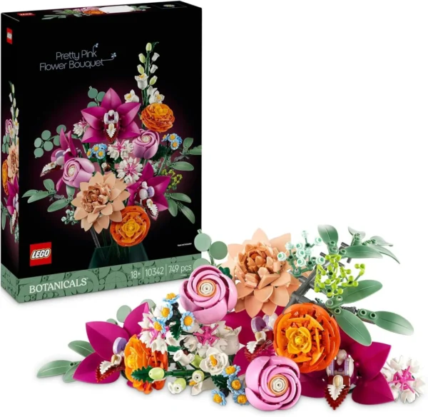LEGO Botanicals Pretty Pink Flower Bouquet – 749-Piece Flower Display Set