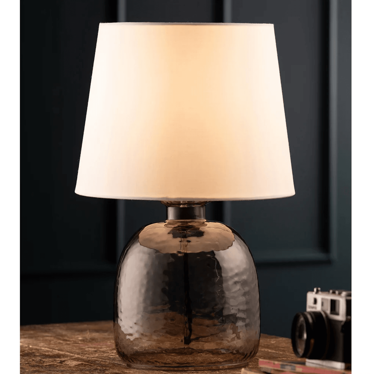 Galway Crystal Boho Table Lamp & White Shade – Dimpled Glass Base & Supplied LED Bulb