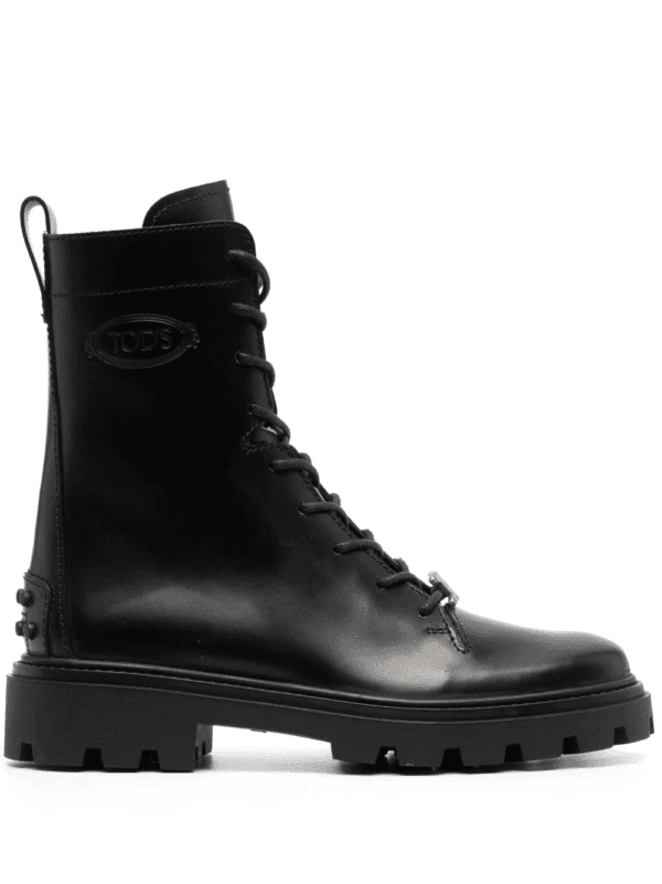 Tod’s Combat Leather Boots – Black Full-Grain Leather Military Style