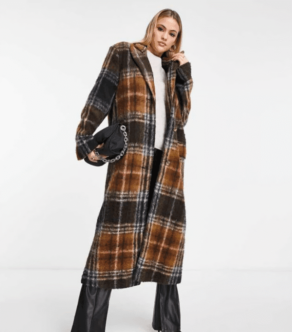 ASOS DESIGN Tall Dad Wool-Mix Coat – Brushed Brown Check