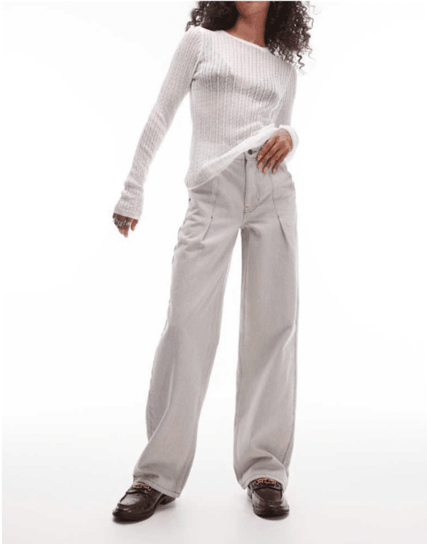 Topshop High Rise Pleated Jean – Stone Neutral Pleated Denim