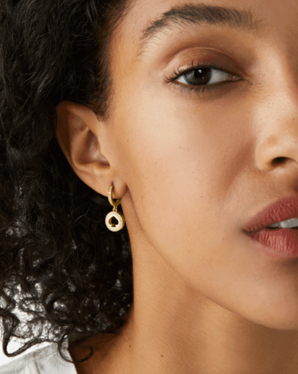 Kate Spade Pave Halo Huggies – Gold Crystal Hoop Earrings