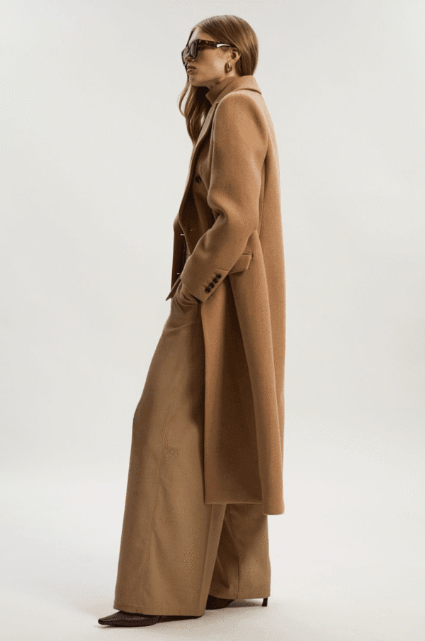 Karen Millen Wool Double-Breasted Tailored Midi Coat – Beige Elegant Outerwear