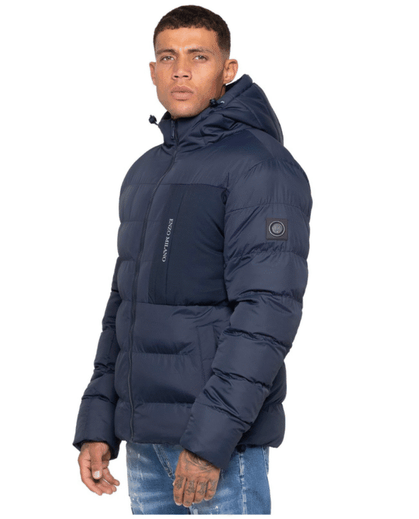 Enzo Milano Men’s Hooded Puffer Jacket – Navy Quilted Winter Coat