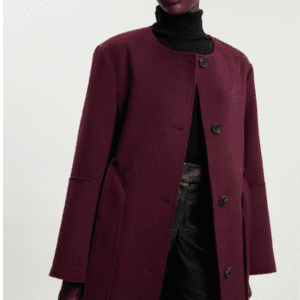 Karen Millen Brushed Wool Single-Breasted Bel­ted Maxi Coat – Burgundy Elegance