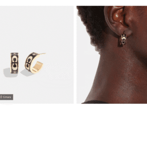 Coach Kissing C Enamel Huggie Earrings – Black & Gold Hoops
