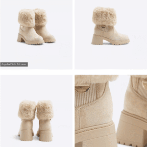 River Island Girls Heeled Boots Beige – Faux Fur Cuff, Stylish Kids Footwear