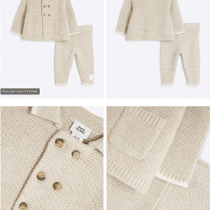 River Island Baby Cardigan & Leggings Set Beige – Stone-Knitted Neutral Baby Outfit
