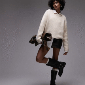 Topshop knitted fluffy relaxed ultimate jumper in ivory