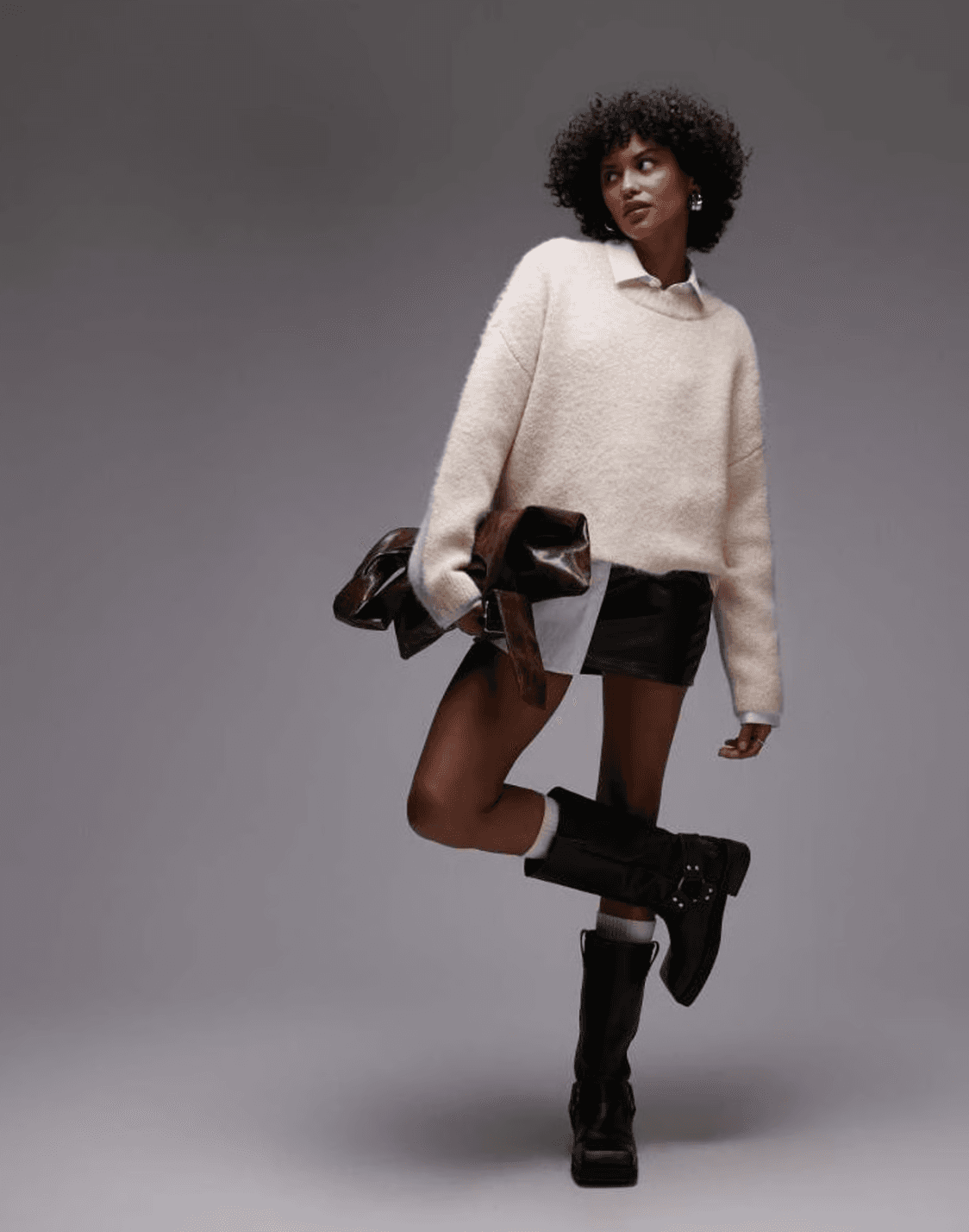 Topshop knitted fluffy relaxed ultimate jumper in ivory