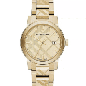 Burberry BU9038 "The City" Engraved Checked Gold Unisex Watch – Gold