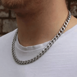 The Jewellery Stockroom Stainless Steel Men’s Flat Curb Chain Necklace – Silver